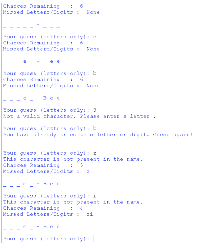 Please create a code that matches the sample output using Python