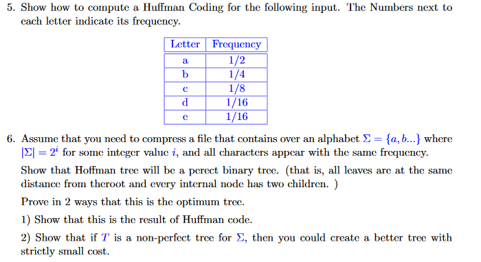 Computing a Huffman coding for the input and proving Huffman tree can