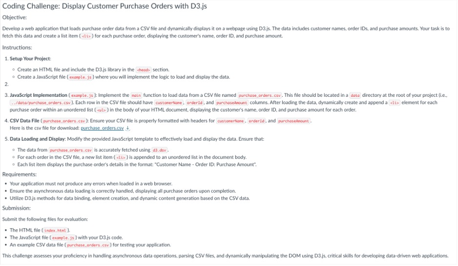  Coding Challenge: Display Customer Purchase Orders with D3.js Objective: fetch this
