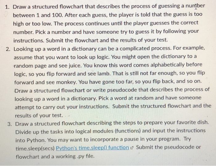  1. Draw a structured flowchart that describes the process of guessing