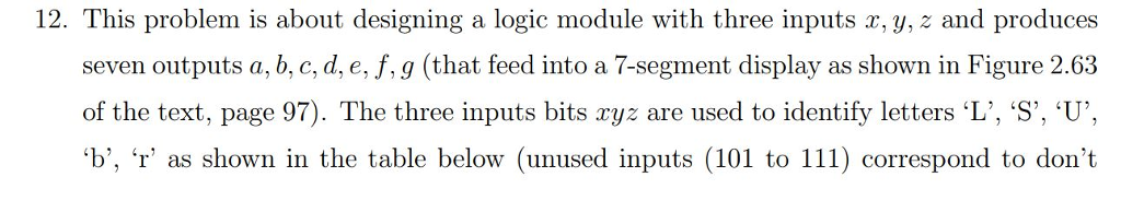  is about designing a logie is problem module with three inputs