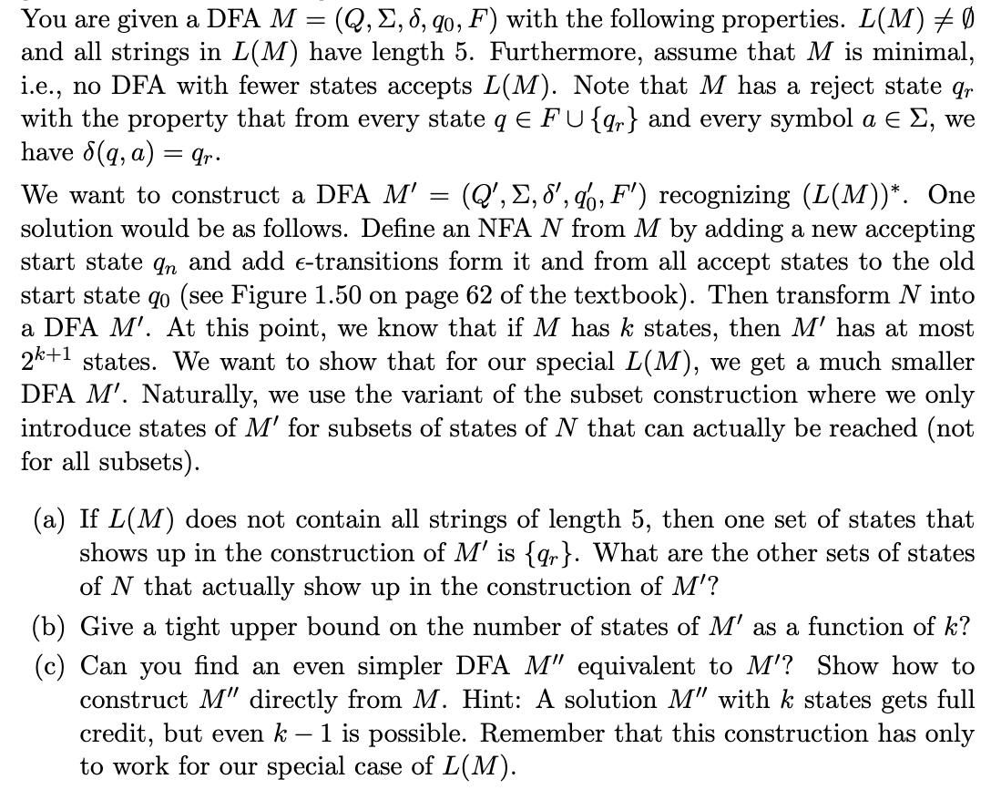 NEEDS TO ANSWER A,B,C 2 You are given a DFA M =