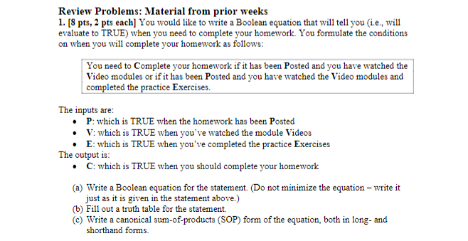 Review Problems: Material from prior weeks 1. [8 pts, 2 pts