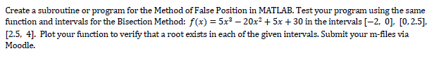  Create a subroutine or program for the Method of False Position