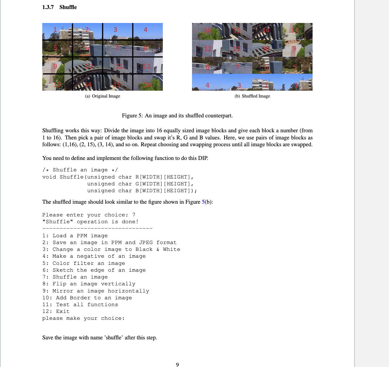  1.3.7 Shuffle Figure 5: An image and its shuffled counterpart. Shuffling