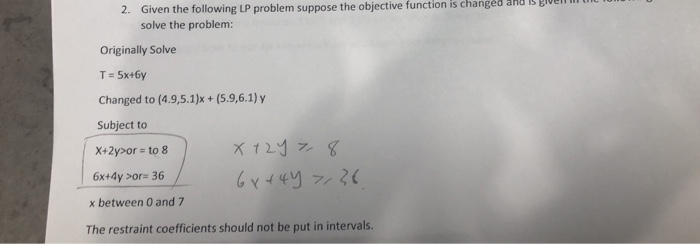  2. Given the following LP problem suppose the objective function is