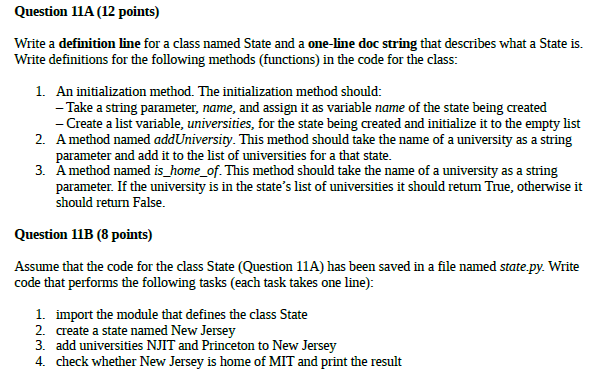 PYTHON 3.6 Question 11A (12 points) Write a definition line for a