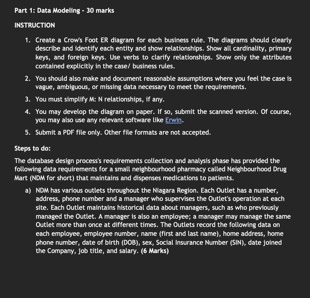  Part 1: Data Modeling - 30 marks INSTRUCTION 1. Create a