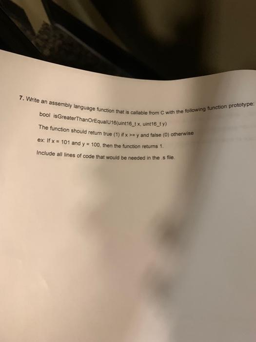 assembly language subject 7. Write an assembly language function that is callable