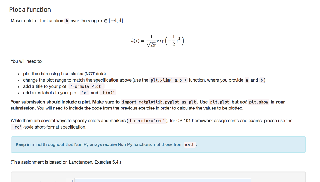 python 3 Plot a Function Make a plot of the function h