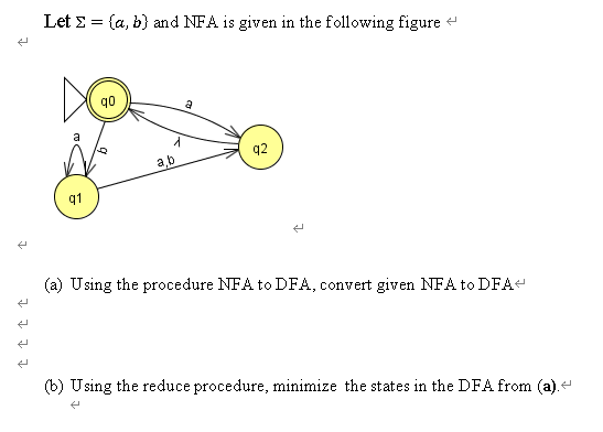 Let E = {a,b) and NFA is given in the following