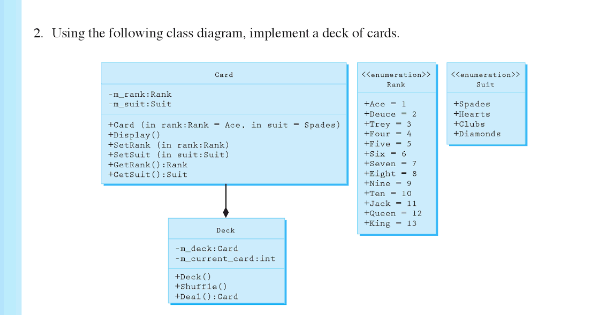Need help with c++ program. Implement a deck of cards. Regular 52
