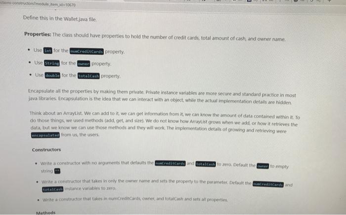 how would I write the code? Define this in the Walletjava file.