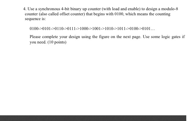  4. Use a synchronous 4-bit binary up counter (with load and