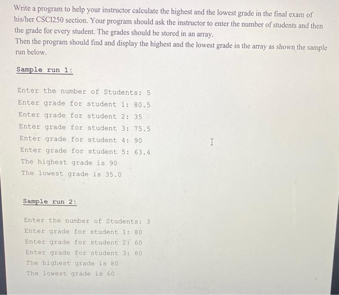solve using Java Write a program to help your instructor calculate the