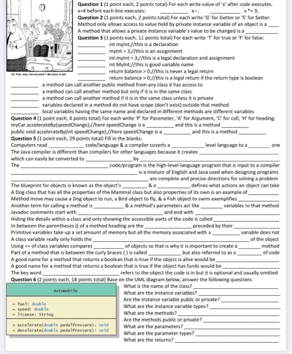  one Question 1 (1 point each, 2 points total) For each