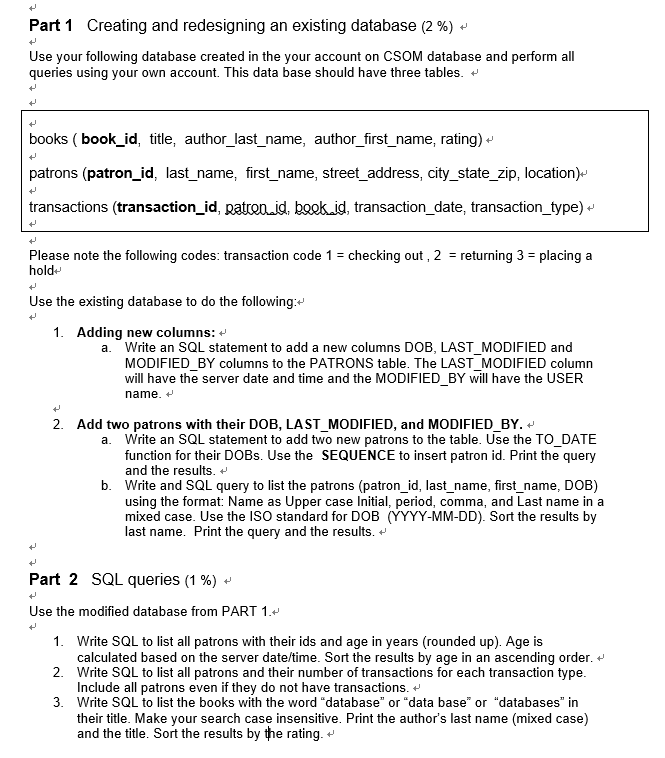 Oracle SQL Database Thank you Part 1 Creating and redesigning an existing