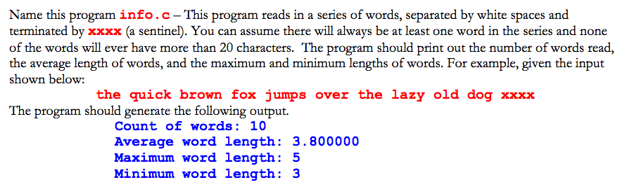C language Name this program info.c-This program reads in a series of
