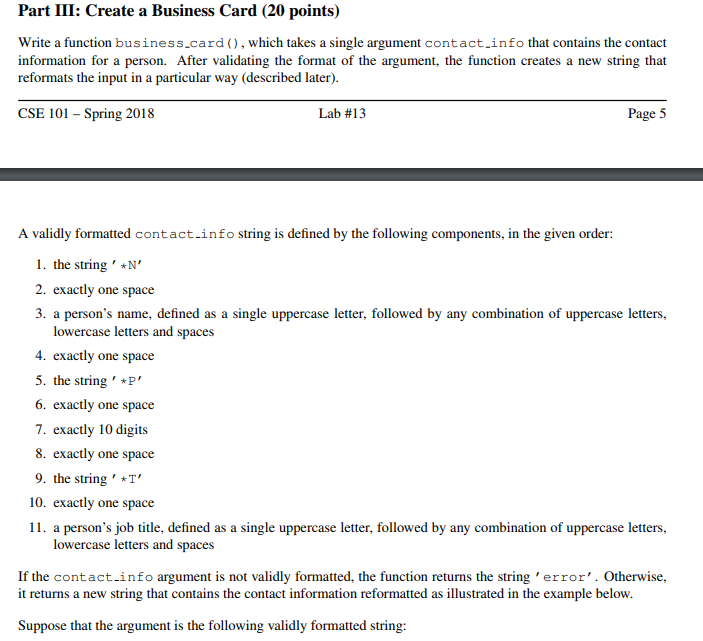 python language please, regular expressions and string processing Part III: Create a