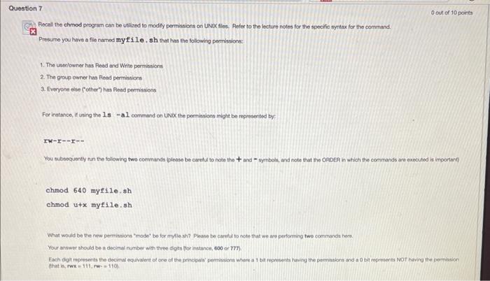  Pecali the chmod program cas be utilued to modify permissions on