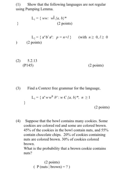  Show that the following languages are not regular using Pumping Lemma.