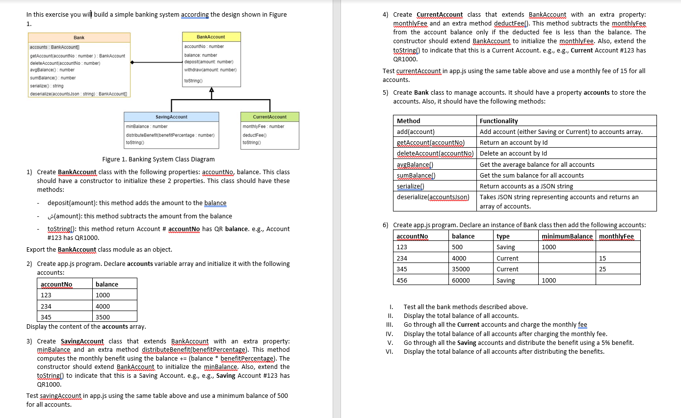 using javascript language In this exercise you will build a simple banking