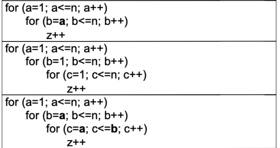  Run time complexity for (a=1; a100) for (a=1; a=1; a/=2) Z++