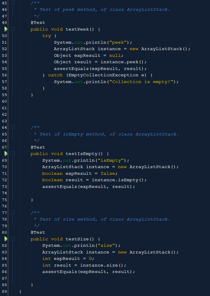 methods will give thumbs up \} 3) A test file (ArrayListStackTest.java) with