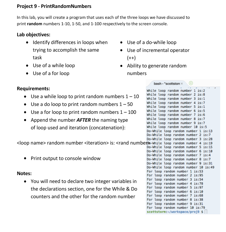 Standard C programming Project 9 - PrintRandomNumbers In this lab, you will