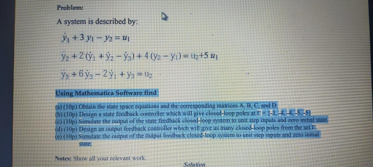 Problem: A system is described by: , +3 y- y2 =