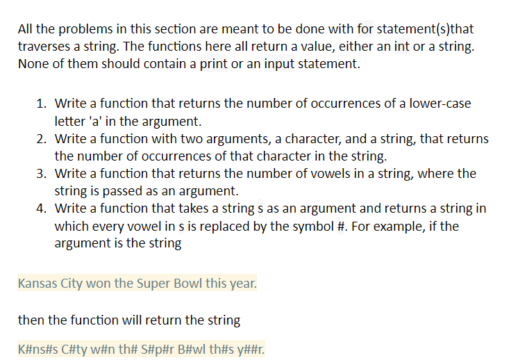 Python Help All the problems in this section are meant to be