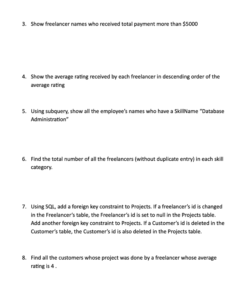 Customers hire programmers (also called freelancers) to do some programming projects. "cid"
