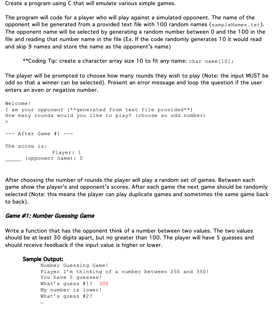 Please code in C! Create a program using C that will emulate