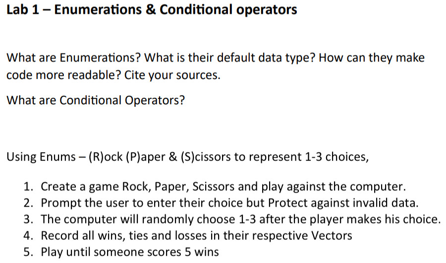  Can someone help me with this?Lab 1- Enumerations & Conditional operators