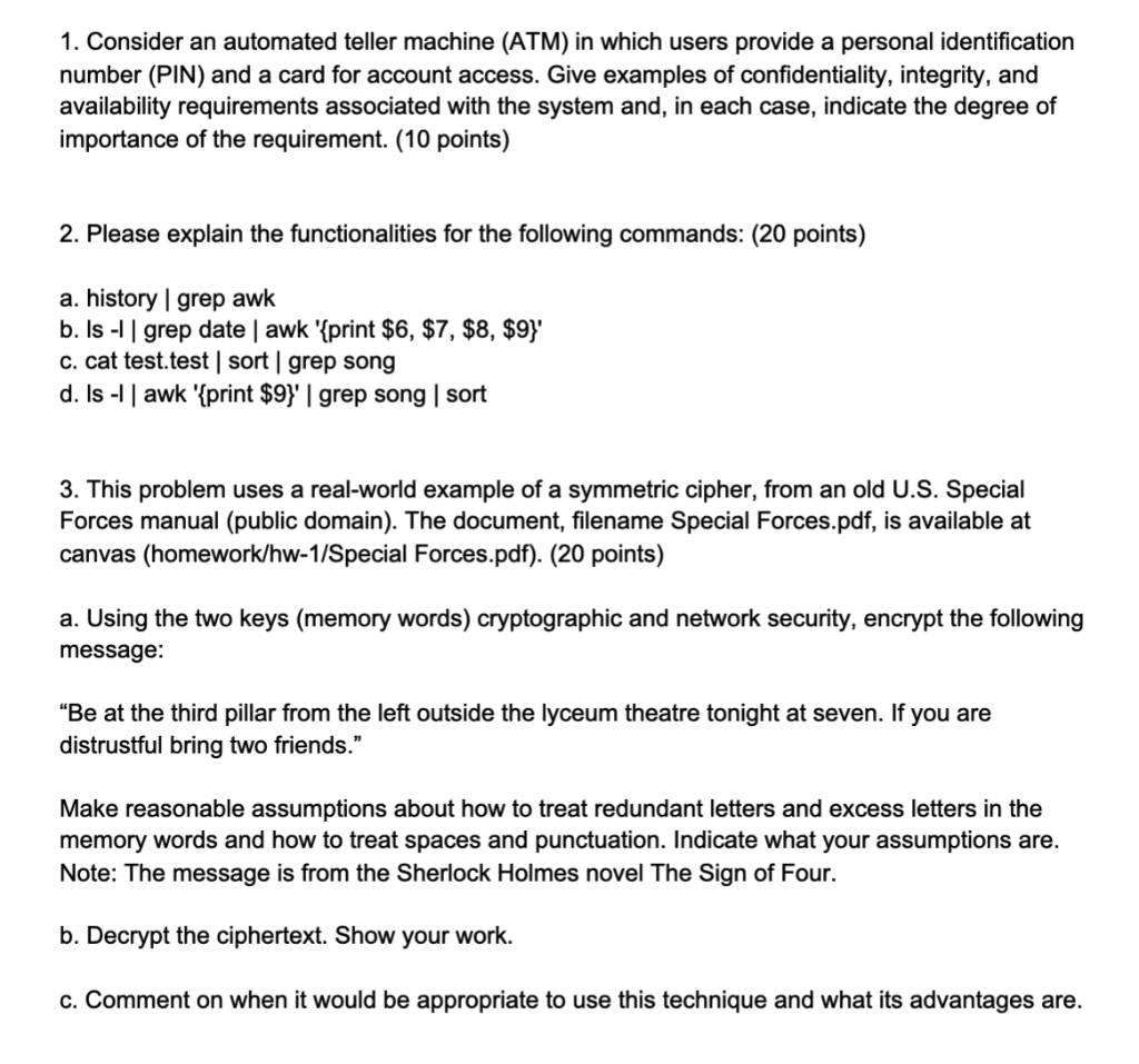  1. Consider an automated teller machine (ATM) in which users provide