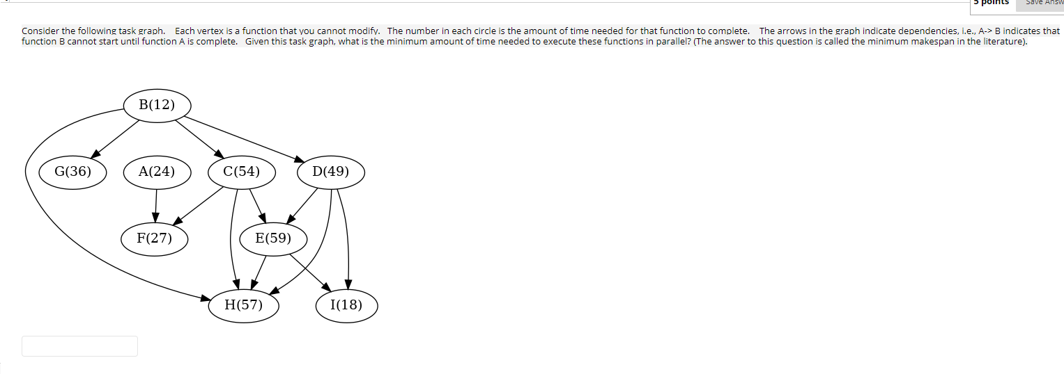 Save Answ Consider the following task graph. Each vertex is a