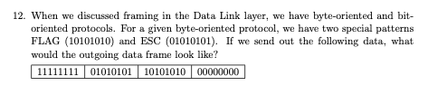  12. When we discussed framing in the Data Link layer, we