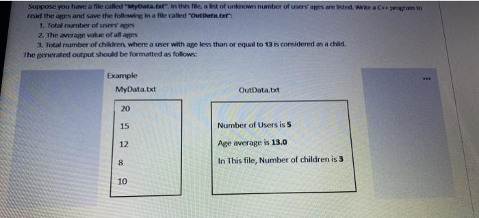 c++ code Suppose you have a file called "MyData.or. In this file