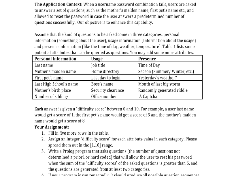Please write a program in Prolog with the following spec: The Application