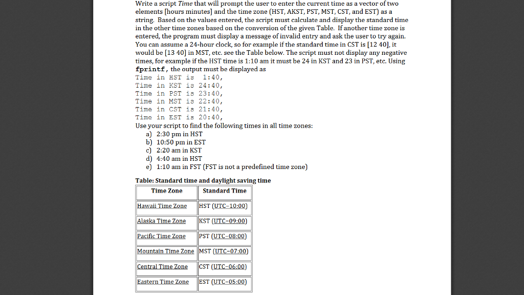 MATLAB scripting, please help Write a script Time that will prompt the