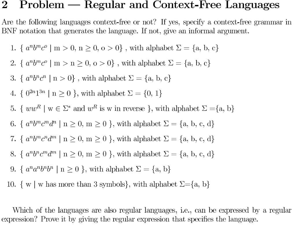 2 Problem _ Regular and Context-Free Languages Are the following languages