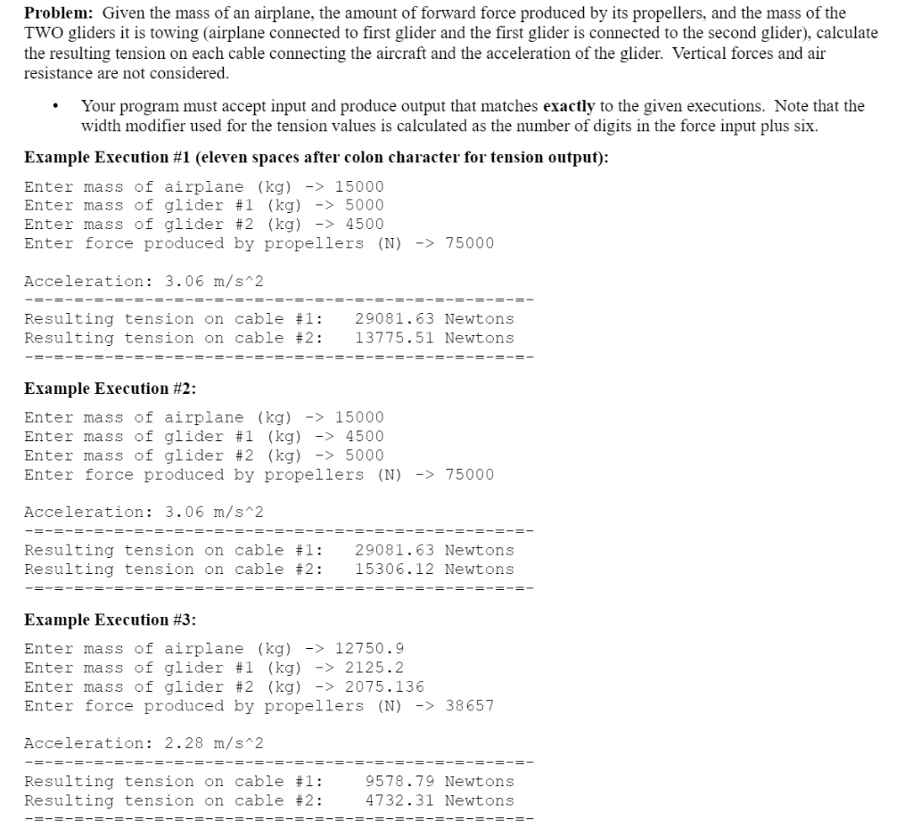  C language Programming Problem: Given the mass of an airplane, the