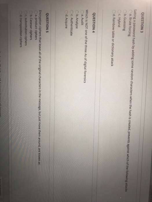  QUESTION 3 Salting a password hash by adding some random characters