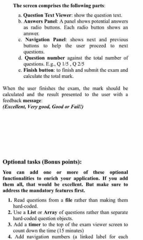 application that shows to the user multiple-choice questions and calculates the attempt