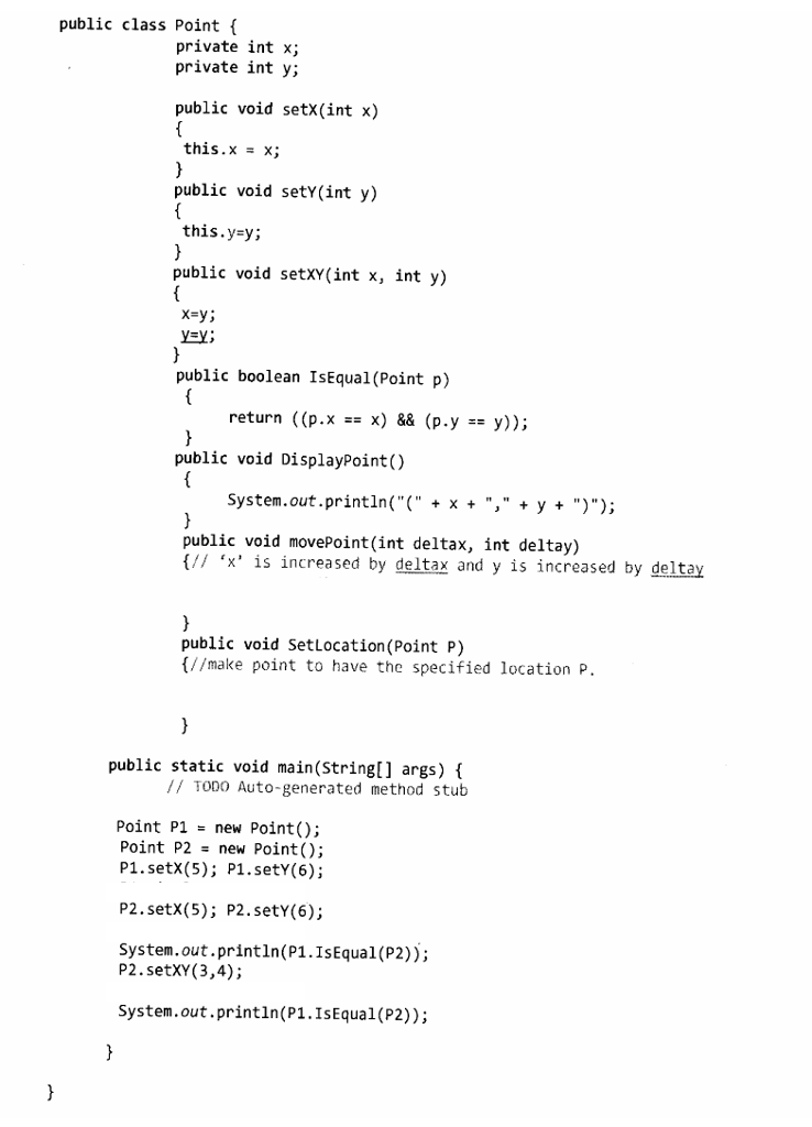  Given the class 'Point' which has two member variables x, and