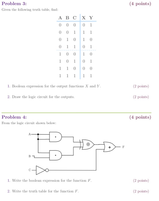  Problem 3: Given the following truth table, find: (4 points A