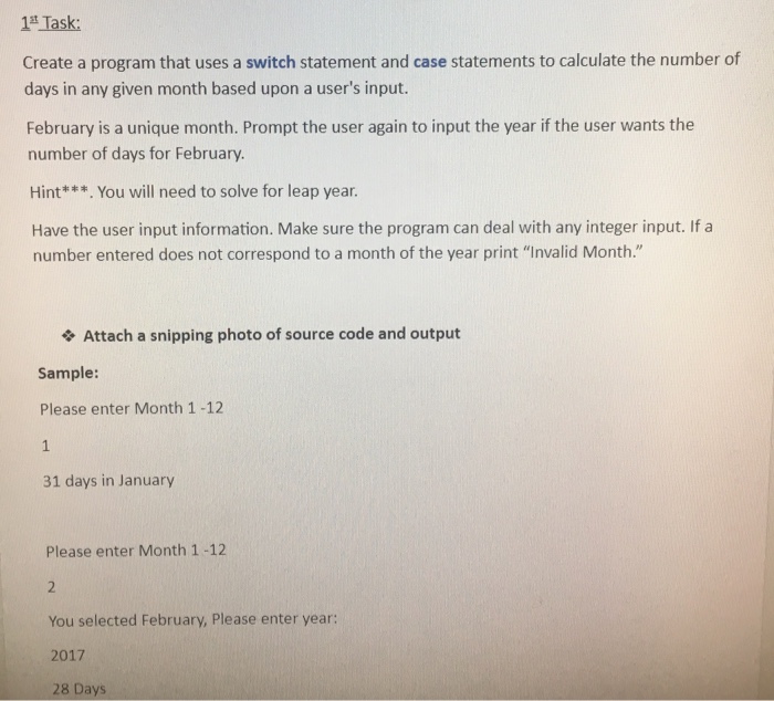  C++ please 1t Task: Create a program that uses a switch