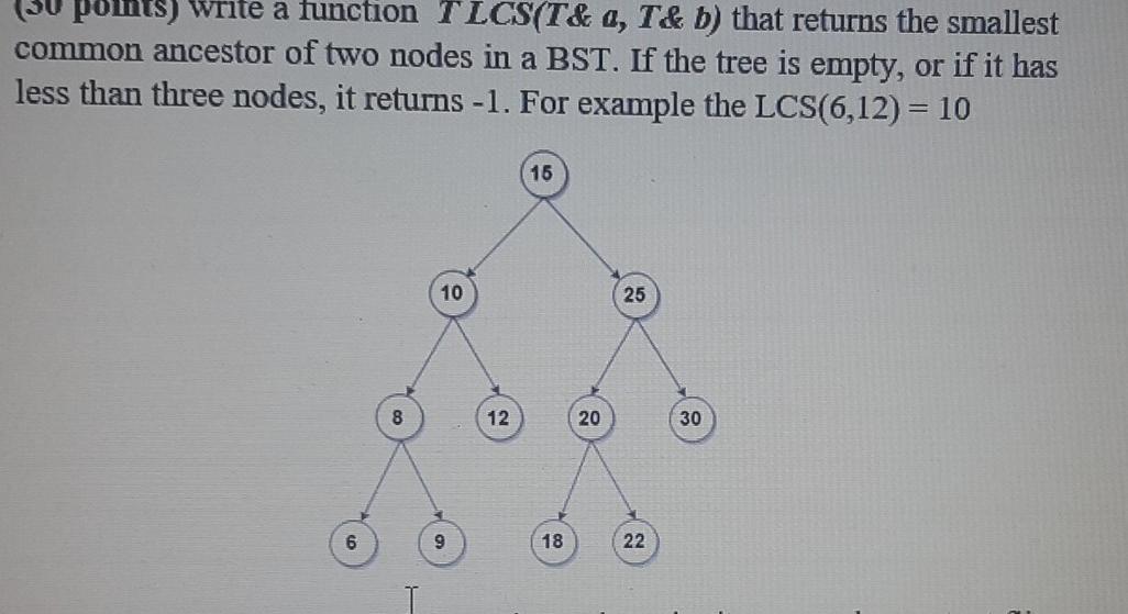 c++ points) write a function TLCS(T& d, T&b) that returns the