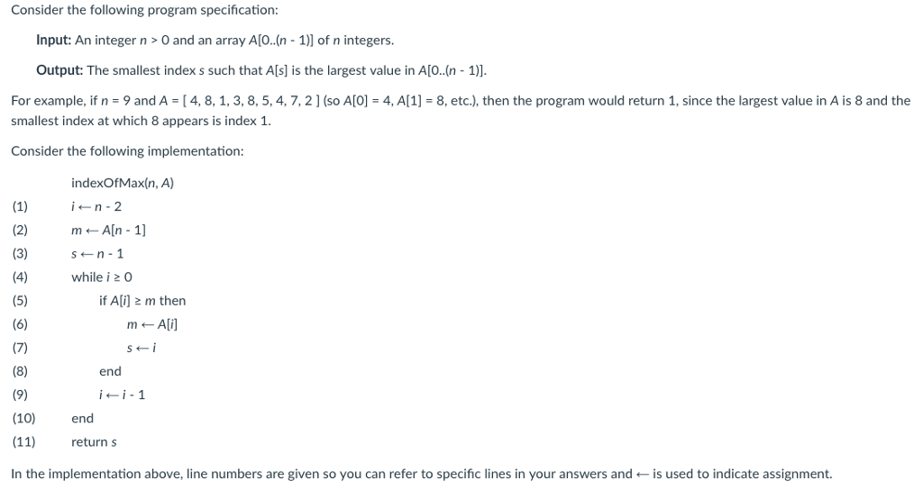  Consider the following program specification: nput: An integer n>O and an