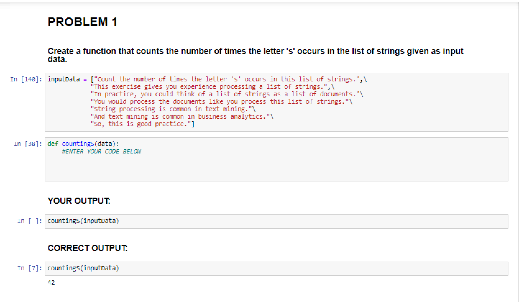  Cannot change "defcountings(data):" only enter new code below that to get